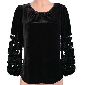NWT‎ Joie Black Velvet Blouse Long Sleeve with Cutout Details Size Small